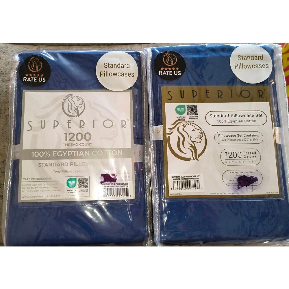 Lot of 2 (4 total) 1200 Thread Count 100% Egyptian Cotton Navy Blue Standard pil